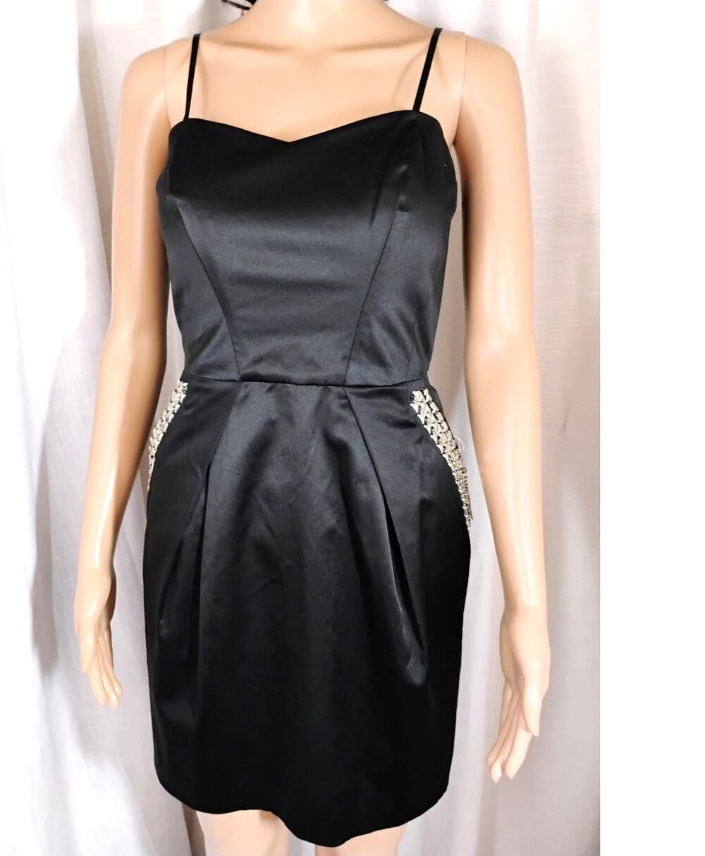 NWT BCBGeneration Black Satin Corset Mini Dress Convertible Studded Pockets Glam